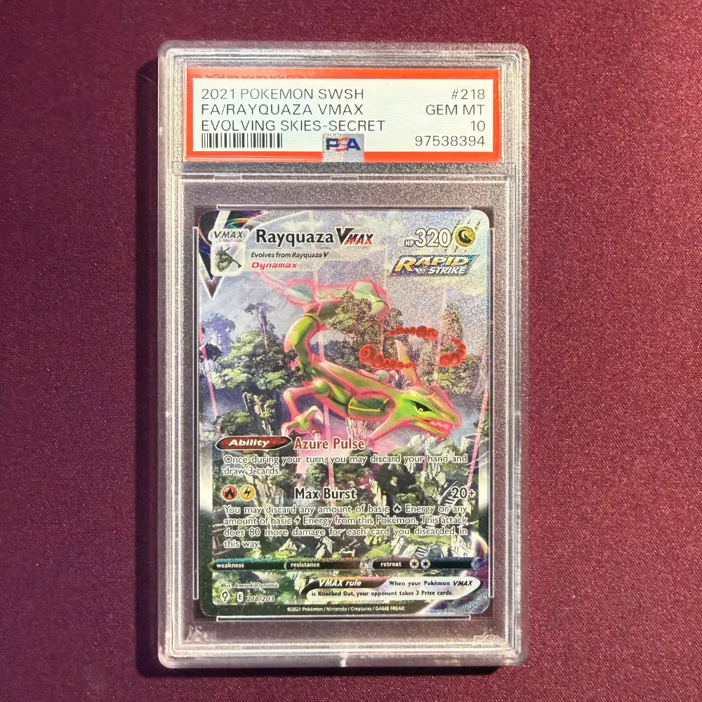 2021 POKEMON SWORD & SHIELD EVOLVING SKIES #218 FA/RAYQUAZA VMAX EVOLVING SKIES-SECRET GEM MT 10