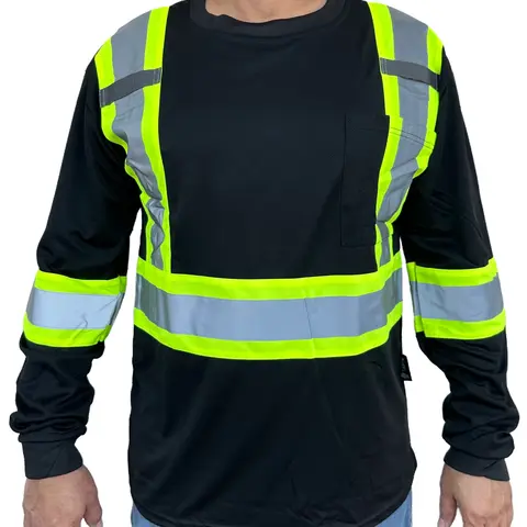 Black High Visibility Safety Shirt With Reflective Stripes Model # 904