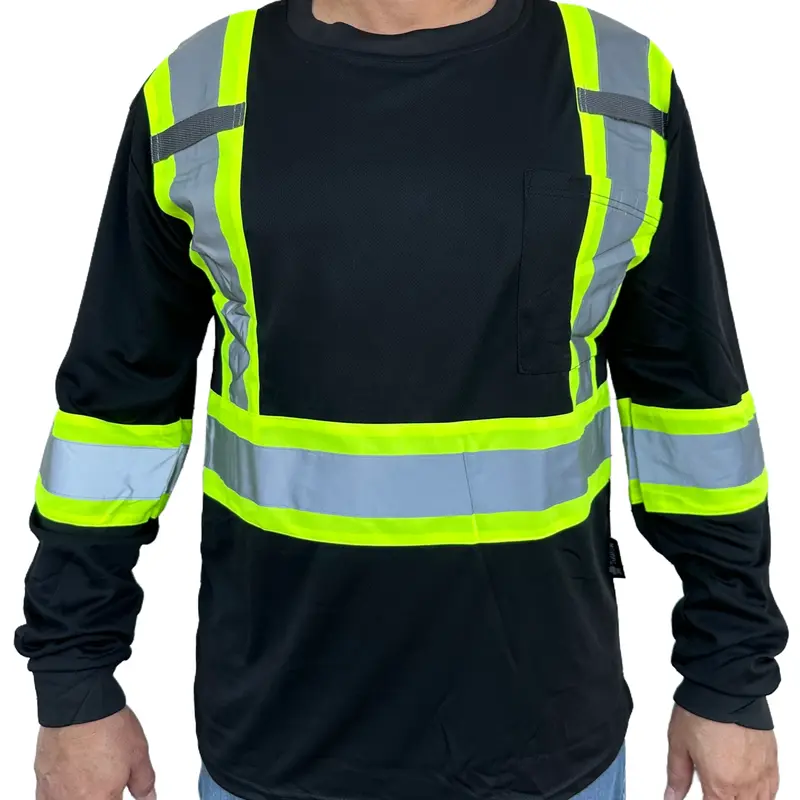Black High Visibility Safety Shirt With Reflective Stripes Model # 904