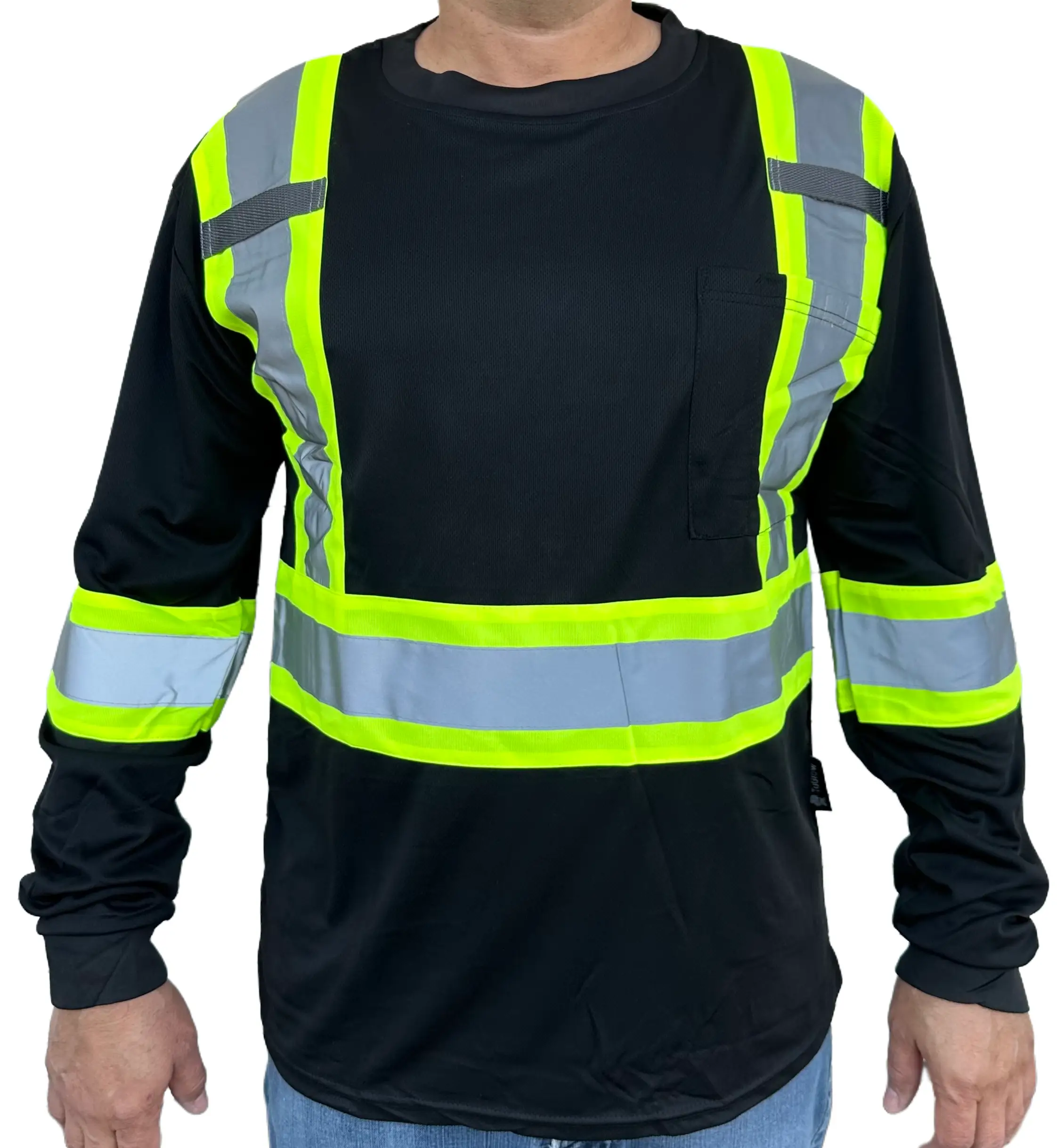 Black High Visibility Safety Shirt With Reflective Stripes Model # 904