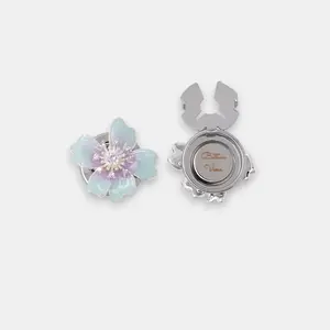 Gradient Enamel Cherry Blossom Button Covers | Crystal Center Flower Button Caps | Silver Tone Shirt Cuff Buttons