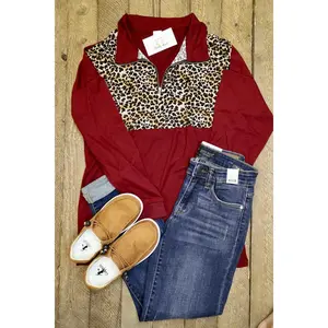 Maroon and Leopard Print Zip Up