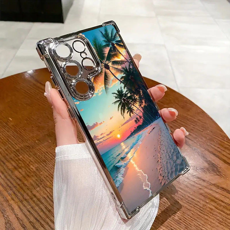 High-Quality Protective Phone Cases Featuring Beach Coconut Trees, Offering Enhanced Corner Protection for Devices. Compatible with Samsung Galaxy S25/S24/S23/S22, These Cases Are Transparent And Shock-Absorbing. Cover Protector