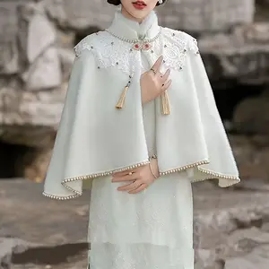 Goddess Autumn And Winter Cheongsam Shawl Short Cloak Bride Married Chinese Toast Dress with Cloak Cardigan Coat to Keep Warm. Clothes Costumes Polyester Womenswear Chic Elegant White Womenswear Clothes