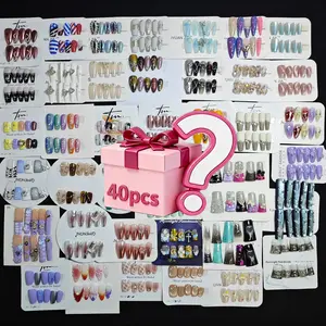 Handmade Customizable Nail Art Set, 40 Pieces, Flower Design Nails, 3D Embossed & Rhinestone Design, Salon Grade, Perfect for Weddings, Parties, Christmas, Handmade Press On