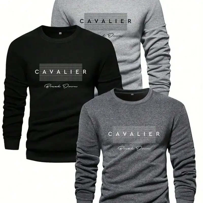 Men's Letter Print Round Neck Sweatshirt, Casual Regular Fit Long Sleeve Pullover for Fall & Winter, Men's Clothes for Daily Wear, Crewneck Pullover, Longsleeves Menswear, Casual Fitted Sweatshirt, Printed Sweatshirt