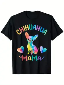 Chihuahua Mama Dog Mom T-Shirt – Cute Pet Graphic Tee, Cotton Short Sleeve Shirt for Women, Fun Gift for Chihuahua Lovers Fabric Summer Top Womenswear Breathable Garment