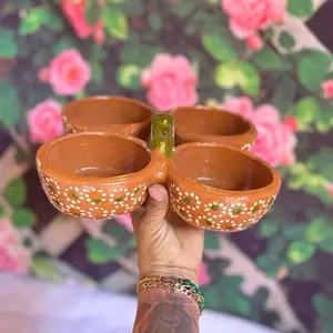 Clay Sauce Boat with 4 Compartments - Handcrafted Design for Your Needs