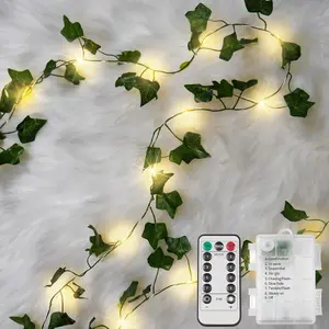 Vine with Fairy Lights Battery Operated, 33ft 100 LED Ivy String Lights with Remote, Leaf Lights for Bedroom, Room, Wall, Garden, Party, Wedding Dorm Decor (Warm White)