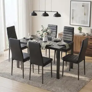 【2 Packages Shipping】Gizoon Glass Dining Table Sets for 6, 7 Piece Kitchen Table and Chairs Set for 6 Person, PU Leather Modern Dining Room Sets for Home, Kitchen, Living Room Seater Aesthetic,summervibes