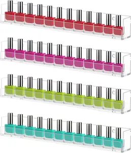 Cerpourt 4 Pack Nail Polish Rack Wall Mounted Shelf, Clear Acrylic Nail Polish Organizer Display,Clear Nail Polish Wall Rack Nail Supplies for Nail Techs