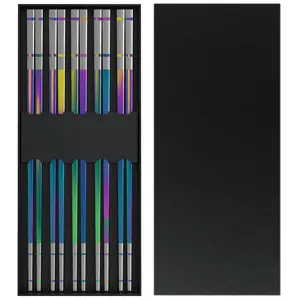 Stainless Steel Chopsticks Set, 5 Pairs Reusable Chopsticks, Dishwasher Safe Chop Sticks Gift Set for Home Kitchen Dining Room Utensils