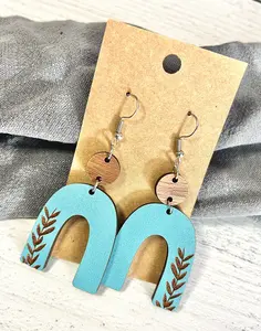 Handmade Wooden Arch Engraved Earrings - Simple & Elegant Style, Unique Craftsmanship, Perfect for Valentine's Day