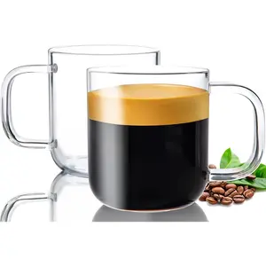Glass Mugs 16 oz Set of 2, Large Clear Glass Cup with Handle for Hot/Cold Coffee  Beverage, Drinking Glasses