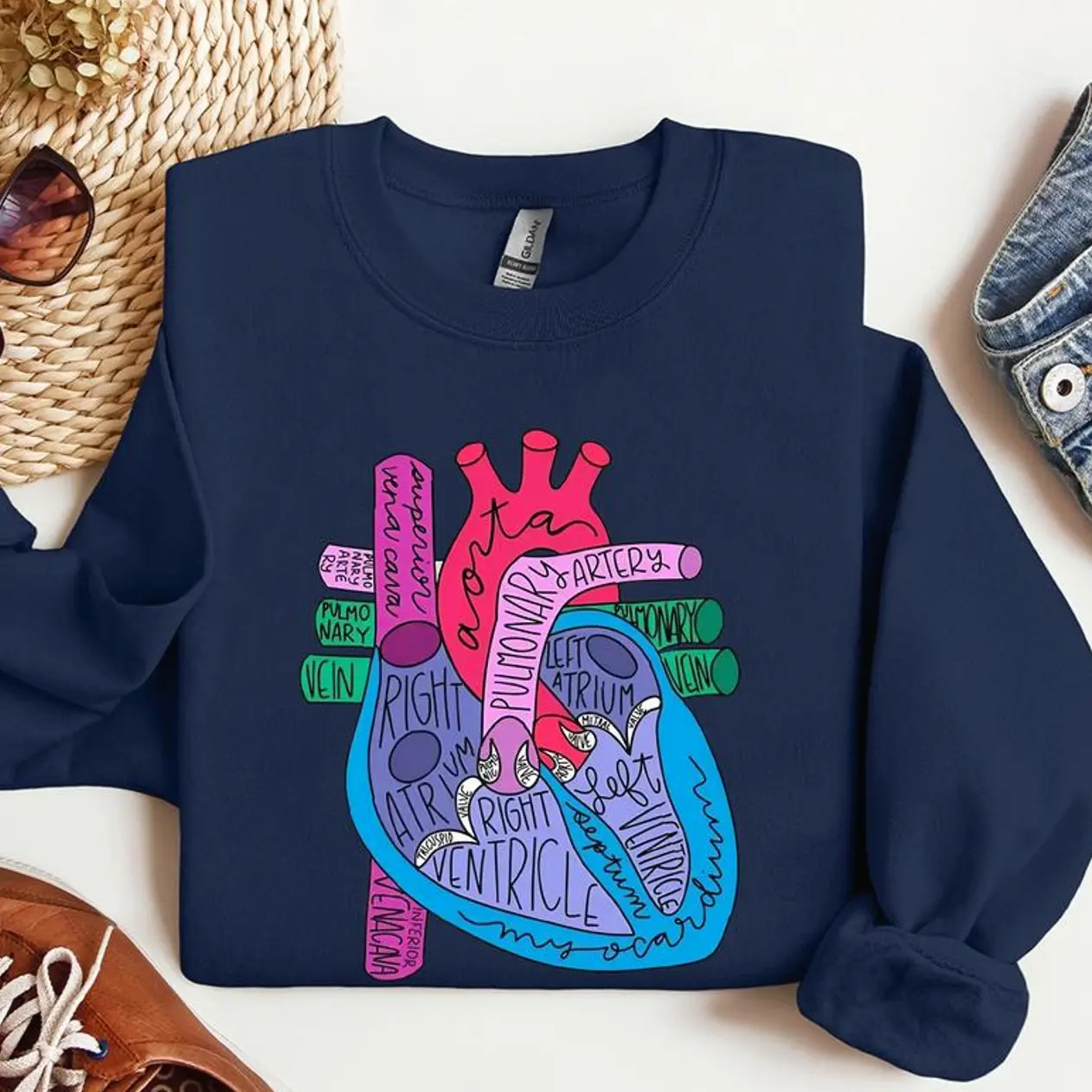 Heart Anatomy Sweatshirt, Cardiac Nursing Gift, Nursing School Shirt, Medical School Student T-Shirt, Cardiologist Anatomical Heart Shirts E