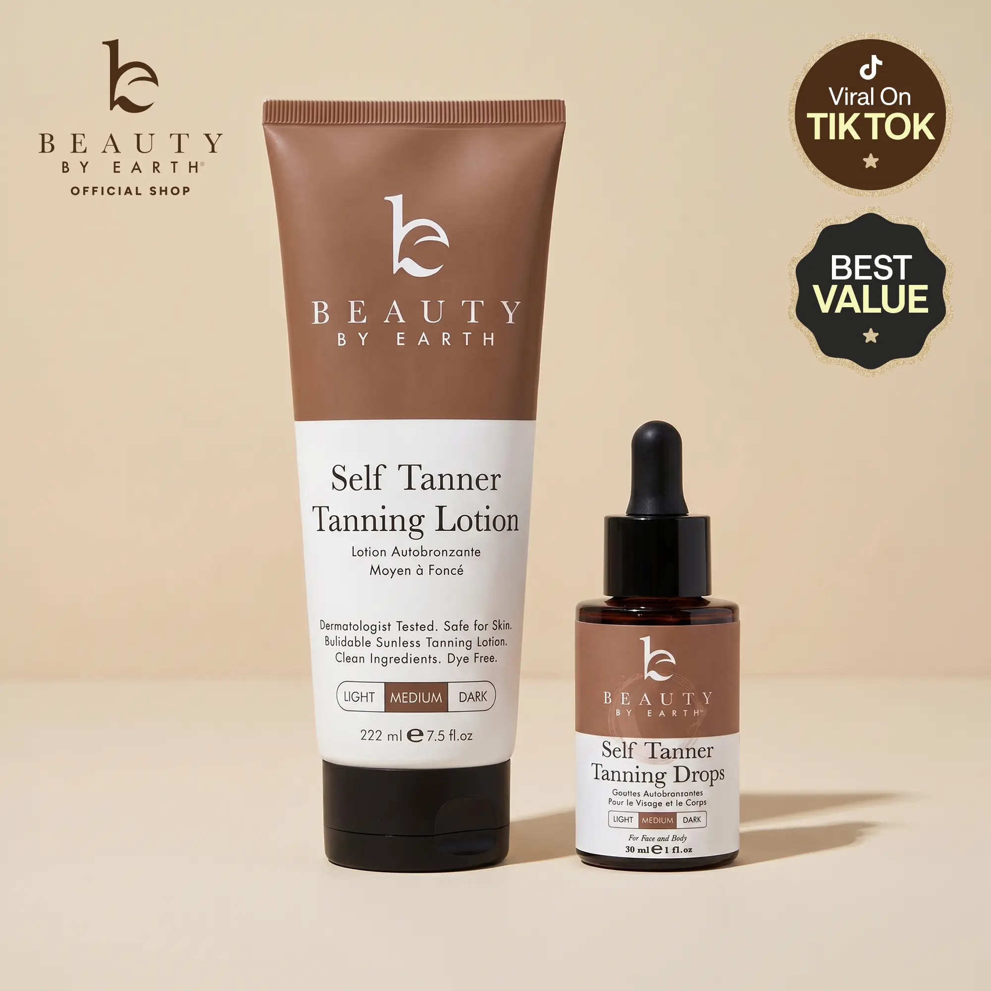 Beauty by Earth Self Tanner Lotion and Drops Perfect Glow Bundle - Hydrating Full-Body Bronze Pro Tanning Customizable Glow Cruelty-Free & Dye-Free Made in USA Beauty by Earth Self Tanner Lotion and Drops Perfect Glow Bundle - Hydrating Full-Body Bronze Pro Tanning Customizable Glow Cruelty-Free & Dye-Free Made in USA
