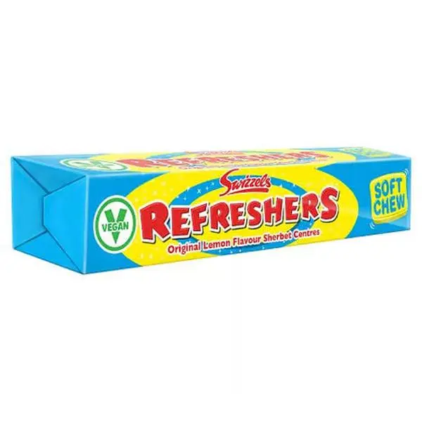 Swizzels Refreshers Lemon Sherbet Retro Chewable Candy with Glycerin, Magnesium Carbonate, Citric Acid, Syrups, Emulsifier - Tart Texture, Zesty Fizzy Treat