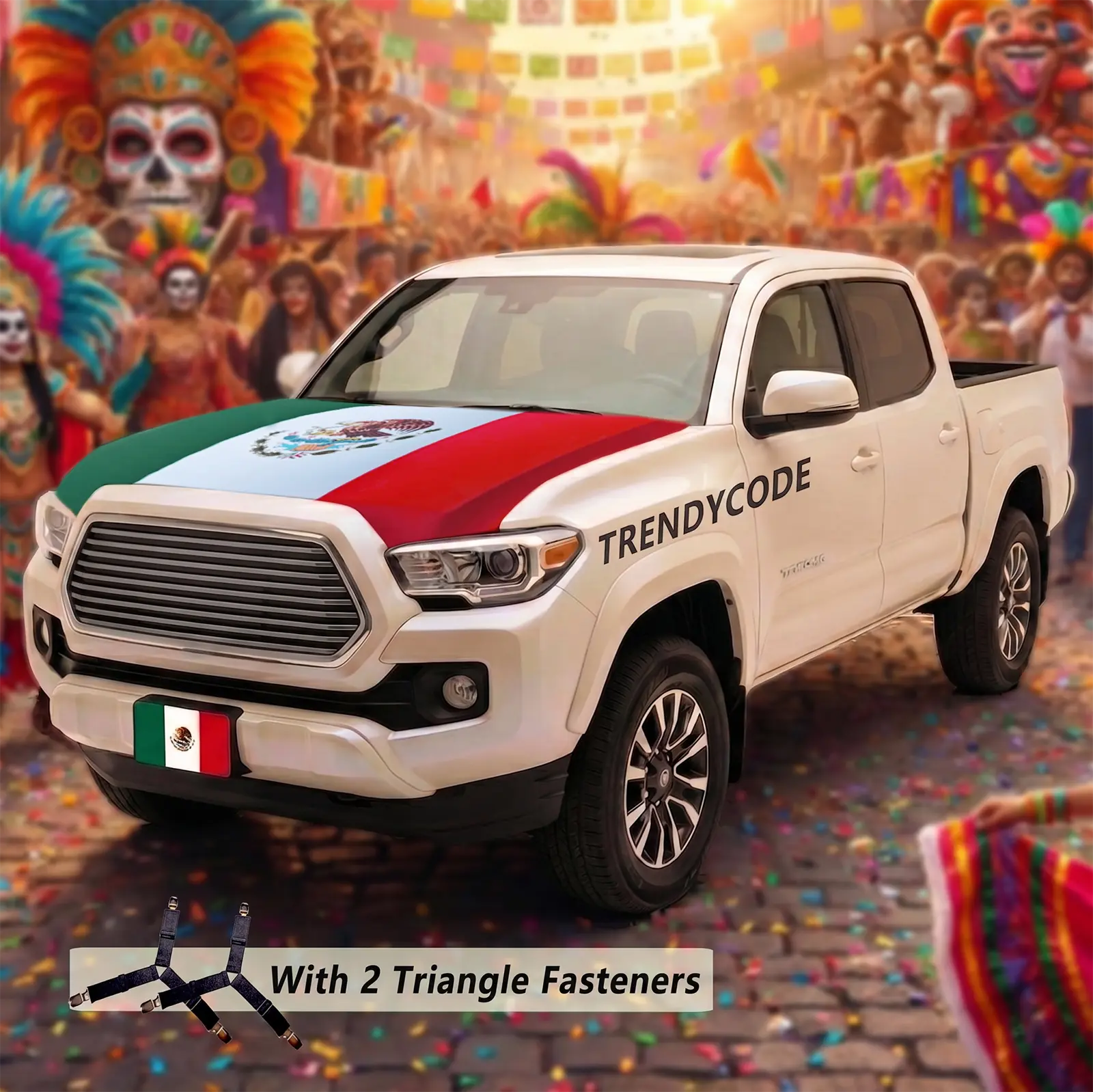 Mexico Patriotic Car Hood Cover Set, Car Exterior Vehicle Accessories, National Pride Decoration Gift for Men, Ideal for Holidays, Gatherings, Cars