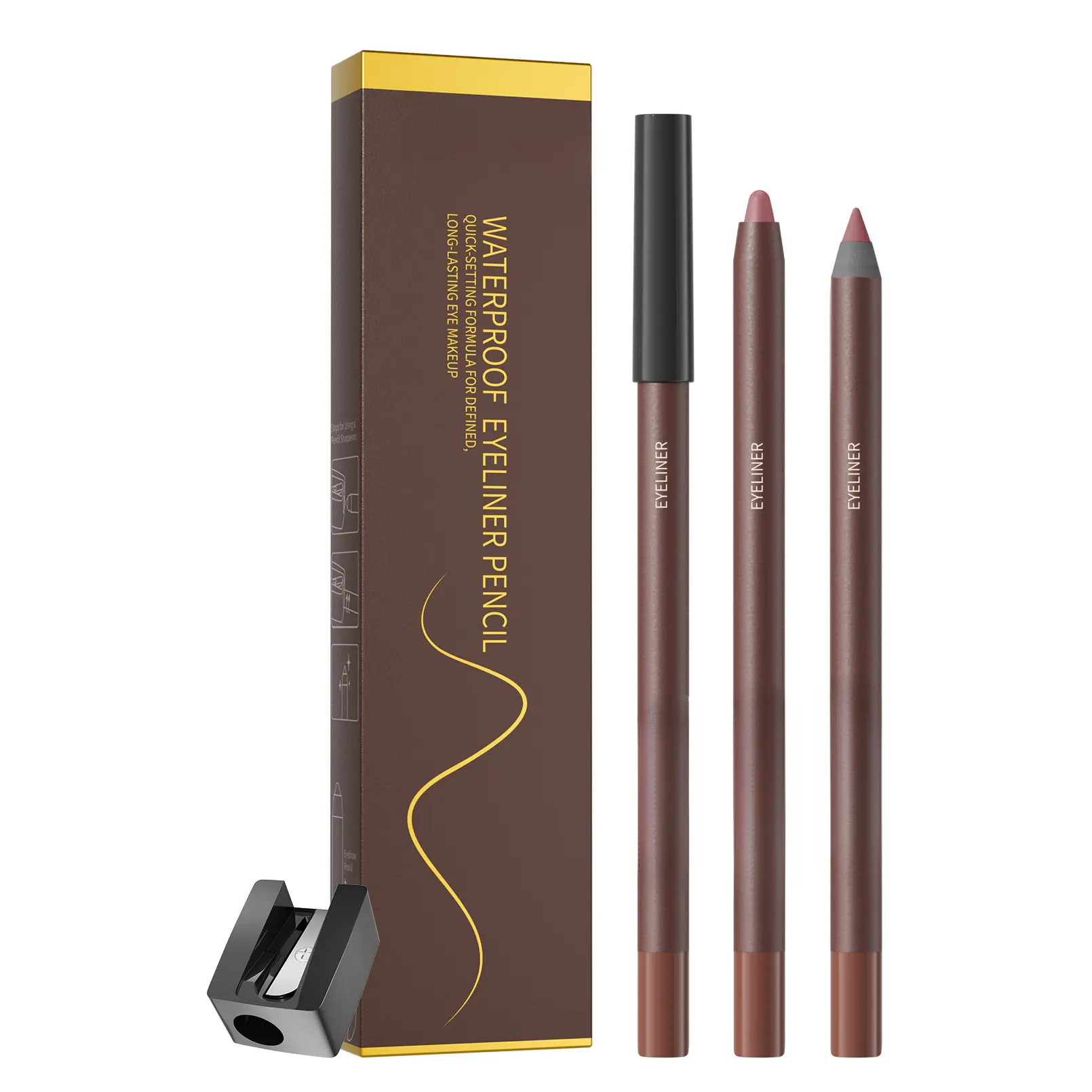 Water-Based Waterproof Eyeliner with Sharpener - Long-Lasting, Smudge-Proof, High-Saturation, Fragrance-Free Makeup, Ideal Gift for Girls, Compatible with Lipliner & Makeup Stick Use