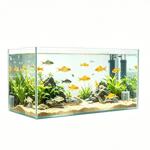 FixtureDisplays® Ultra Clear Glass Aquarium Tank 17.72 X 9.45 X 9.65 Inch, Approx. 7 Gallon, 1/4 Inch (6MM) Low Iron Glass Fish Tank, Crystal Clear, Durable Rimless Design for Home Office Aquascape 22202-7