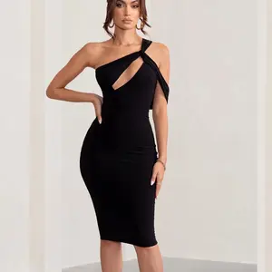 Micas Asymmetric Shoulder Cut Out Midi Dress  size M