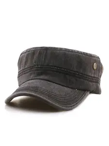 Vintage Washed Flat Brim Hat for Men, Casual Workwear Style Baseball Cap, Breathable Adjustable Hat, Retro Look Duckbill Hat