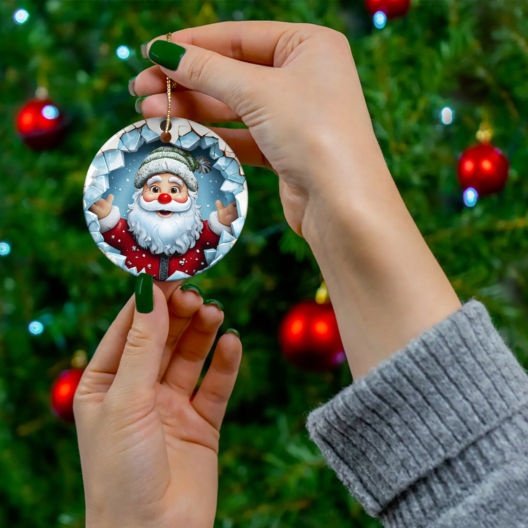 Ceramic Ornament, Jolly Santa Christmas Ornament, Holiday Decor, Christmas Tree Decoration, Festive Ornament, Xmas Gift Ornament, Santa