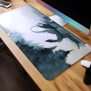 Mystical Dragon Night Pattern Mouse Pad, Rectangle Gaming Mouse Pad, Non-Slip Rubber Base Stitched Edge Desk Pad for Home Office Game Room