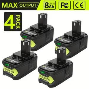 4Pack 8000mAh 18Volt Li-ion Battery for Ryobi  P108 P107 P105 P104 P103 P102 Cordless Tools | Fast Charge Supported