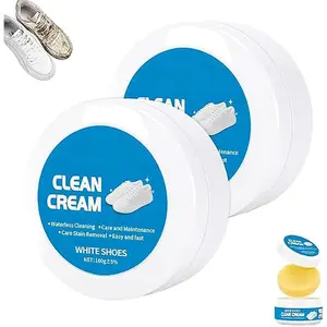 White Shoe Cleaner Cream, Multipurpose No Wash Cleaning Paste with Sponge for Leather Sneakers Soles, Removes Dirt, 2 Pack