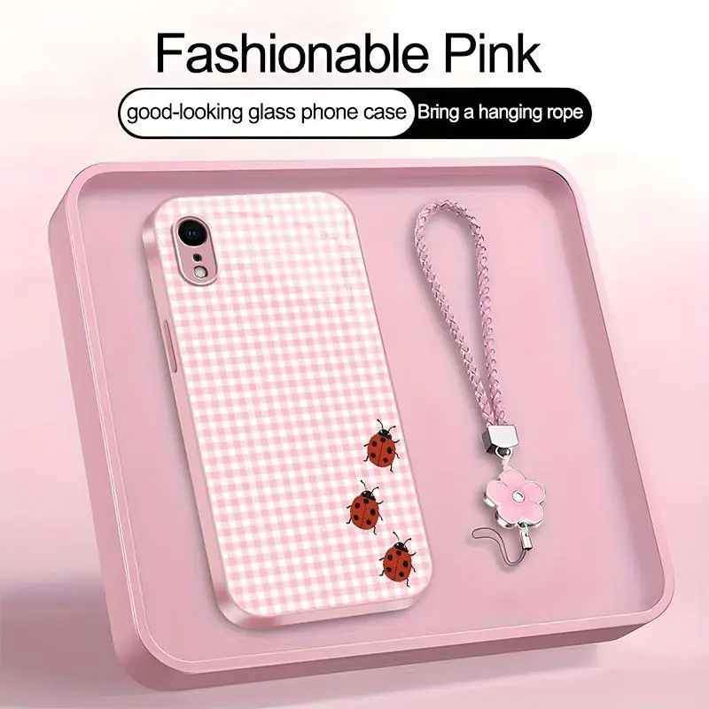 Cute Ladybug Phone Case – Polka Dot & Gingham Aesthetic Bug Art Cover for iPhone XR | Kawaii Red Ladybird Pattern Case, Soft Girly Cottagecore Gift for Her—975