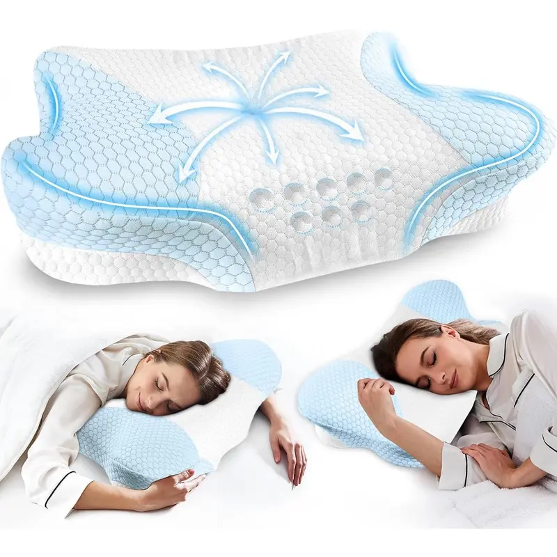 Cervical Neck Pillows with - Cooling Pillows for Pain Relief Pillows Ergonomic Neck - Adjustable Orthopedic Bed Pillows with Breathable Pillowcase for Sleeping