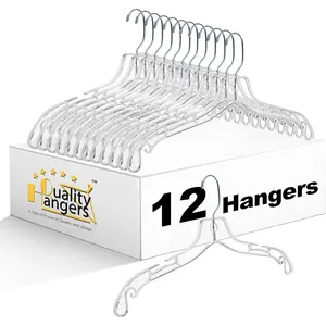 Clear hangers 12 pack - crystal hangers for clothes - durable plastic hanger set - invisible dress hangers for suits - heavy duty hangers - nonslip coat and shirt hangers