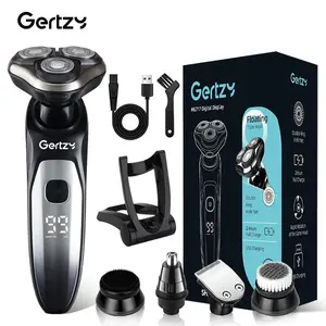 6-In-1 Electric Shaver & Hair Trimmer Set, Rechargeable Shaver Kit, Digital Display, Portable Travel Design, Includes Nose Trimmer, Razor, Brush, Base Stand
