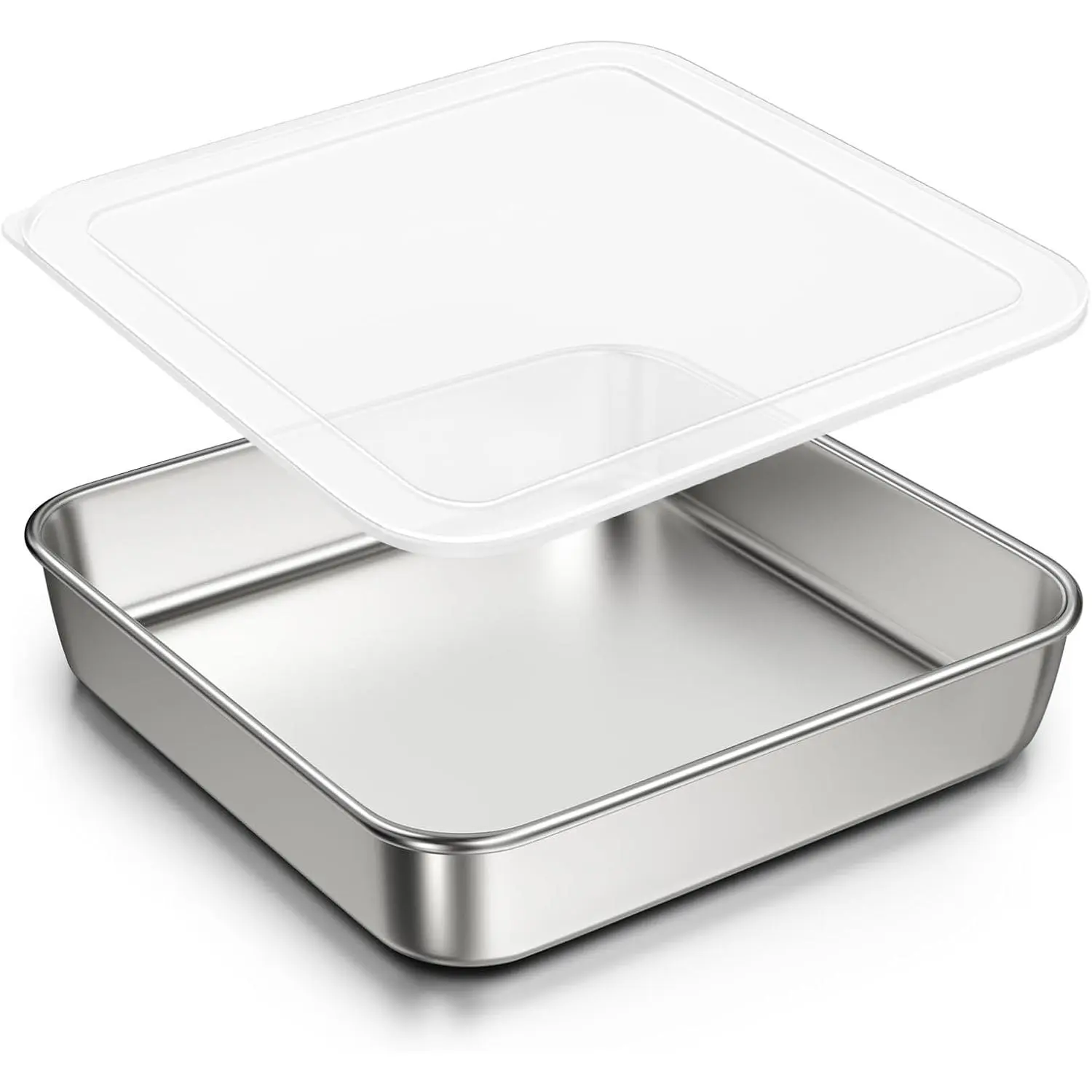 8 x 8inch Baking Pan with Lid, 304 Stainless Steel Square Cake Pan, Commercial Grade Baking Utensils, Suitable for Cakes, Brownies, Casserole Dishes, Thickened Rectangular Cake Pan, Non-toxic, Heavy-duty, Dishwasher Safe