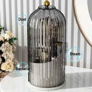 Tooth Brush Holder Makeup Brush Holder Organizer with Lid,360 Rotating Clear Dustproof Makeup Brush Organizer Boxes for Vanity Desktop Bathroom Countertop vanity dresser