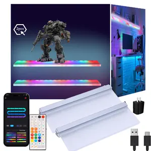 HEDCINLT Floating Shelf with RGBAI Light 2-Pack Wall Mounted Acrylic Shelves for Living Room Bedroom Gaming Room Decor with App & Remote Control Supports 20lbs LED Storage Solution