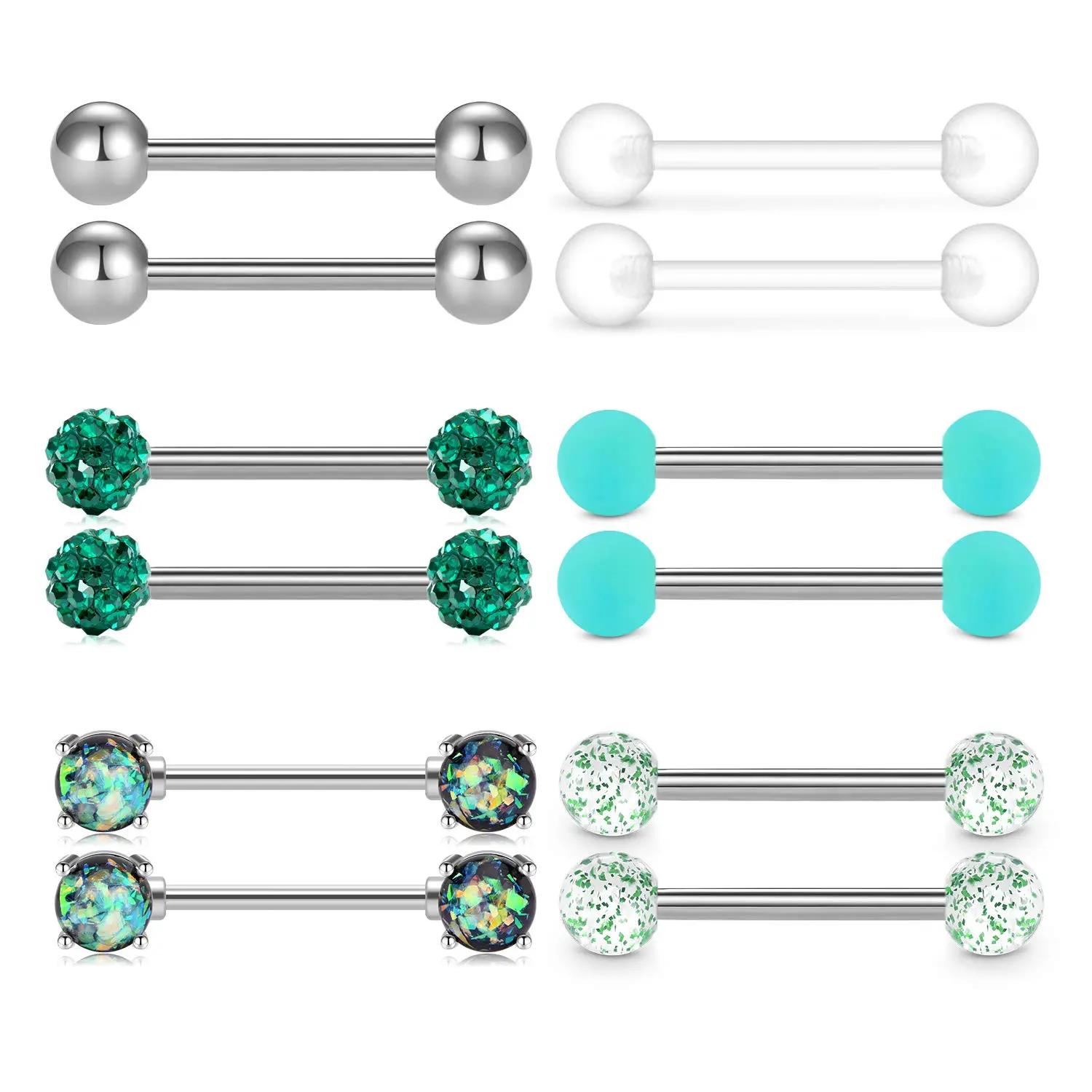 6 Pairs Tongue Rings 14G Nip Rings Straight Barbell Stainless Steel Viper Tongue Tip Piercing Nipple Piercing Bar & Flexible Retainer for Women Girls 14mm
