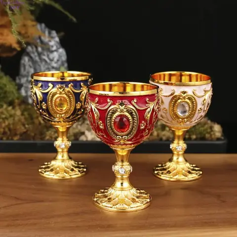 30ml (1oz) Vintage Metal-Trimmed Small Shot Glass Cups - Decorative Baijiu Liquor Drinkware, Traditional Chinese Durable Pieces for Home, Bar Use