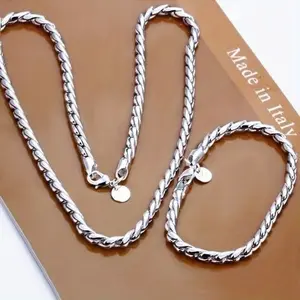 2pcs Sterling Silver Necklace + Bracelet Chain, Men's And Women's Fox Tail Simple Versatile Daily Casual Holiday Necklace Bracelets