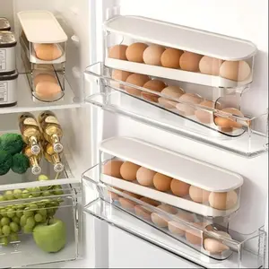 Stackable Transparent Refrigerator Egg Organizer, Automatic Rolling Design, Multi-Layer Egg Storage Drawer, Food Storage, Egg Compartments, Easy Access in Side Door