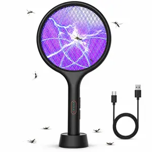 Electric Fly Swatter Bug Zapper Mosquito Killer - 4000V USB Rechargeable Racket with 1800mAh Battery, Purple Attraction Light, Safe Indoor Pest Control Tool for Home, Kitchen, Patio and Camping