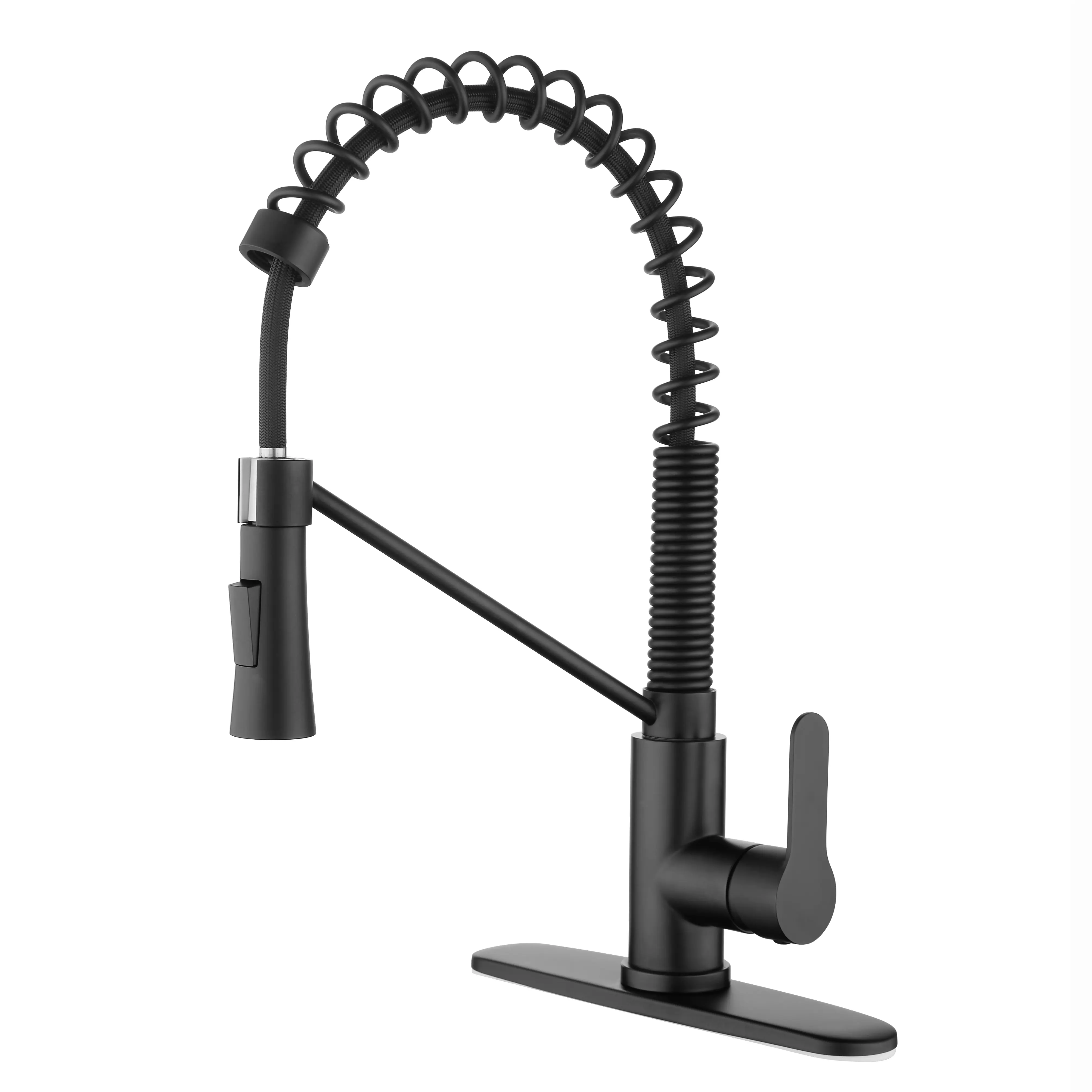 Brushed Nickel Stainless Steel Residential/Commercial Kitchen Faucet with Pull-Down Dual-Function Spray Head, 1-Hole Deck Mount Single Handle, 1.8 GPM Gooseneck Spring Spout, Docking Arm, Holder, Pre-Installed Hoses for Home Sinks, Utility Rooms