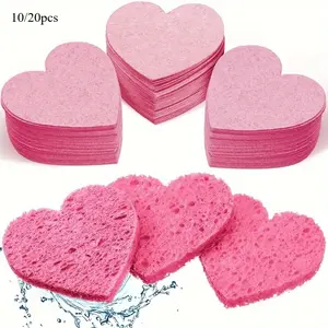 10/20 pieces Heart-Shaped Facial Sponges with Container - Natural Sponge Pads for Washing, Cleansing, Exfoliating, and Makeup Removal - Esthetician-Grade Quality