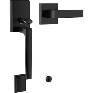 Black Front Door Handle No Lock, Exterior Entry Door Handle with Interior Passage Levers, Front Door Lock Set for Left Right Handle Doors, Deadbolt Set Not Included, Non-Locking