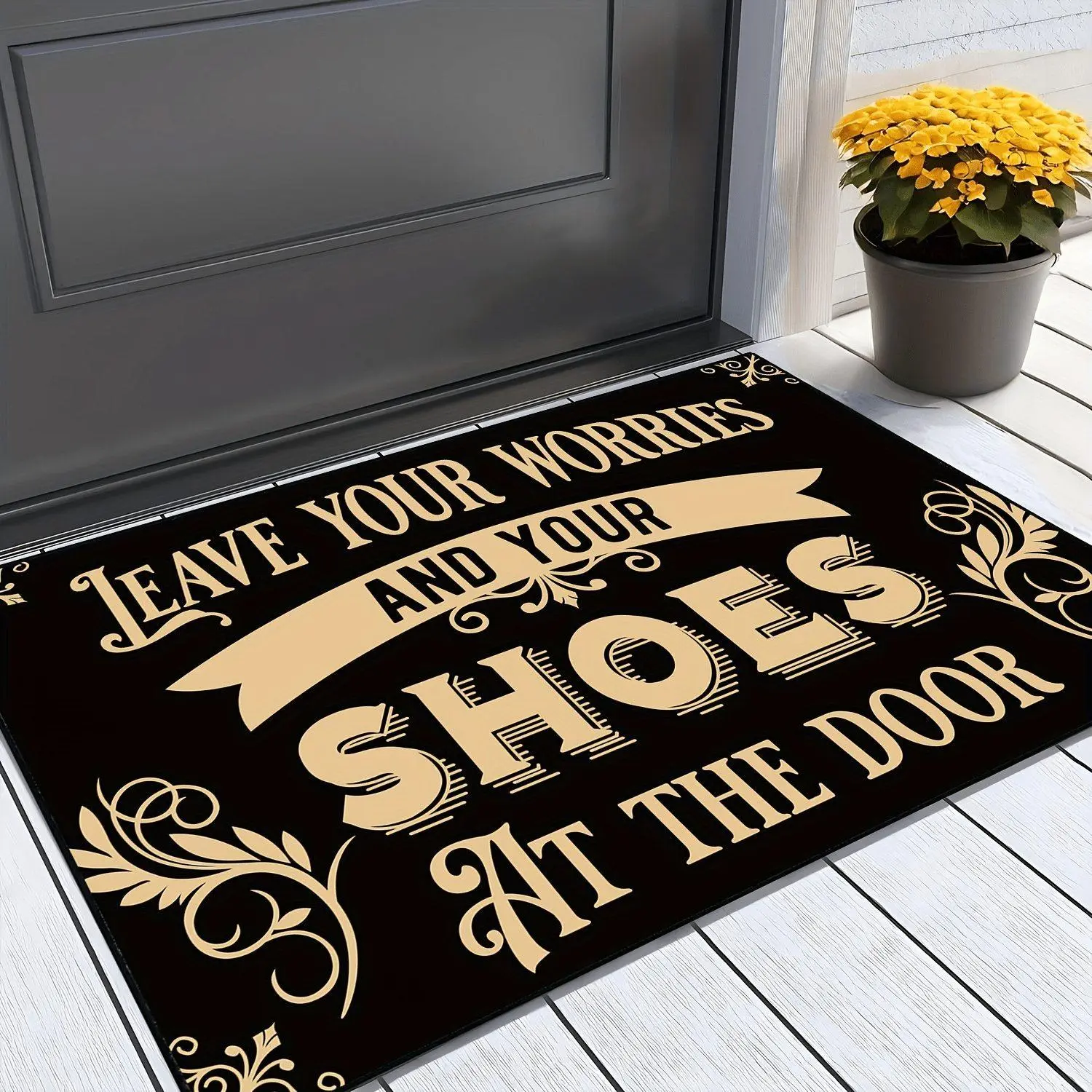 Non-Slip Indoor Entry Welcome Doormat with Welcome Message, Shoes-Storage Reminder Floor Mat for Home Decor (Household Textile Carpet)