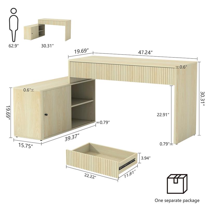 Giratree Modern Computer PC Desk Table with Storage, Corner L Shaped Desk with Drawers, Home Office Desk for Bedroom and Small Space, for Writing, Executive, Study, Work, Vanity