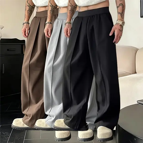 3 pcs men’s solid-color stretch waist straight pants, casual loose fit, streetwear pants, comfortable everyday long pants for summer, classic plain pants, suitable for business-casual outfits