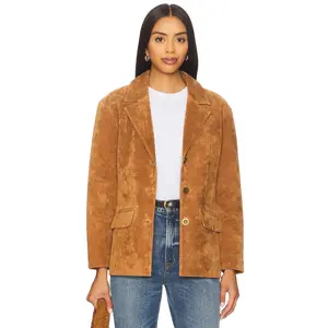 Central Park West Atlas Suede Boyfriend Blazer in Camel