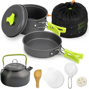 Camping Cookware Set, 10 PCS Camping Cookware Mess Kit Camping Gear with Pot Pans Kettle, Camping Cooking Set for Backpacking Outdoor Camping Hiking Picnic Kidsol